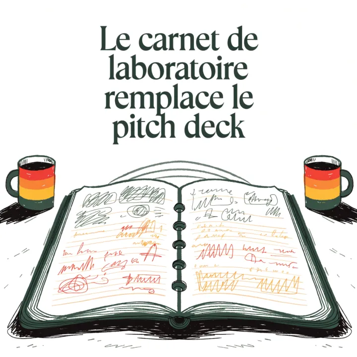 Le carnet de laboratoire remplace le pitch deck — illustration éditoriale
